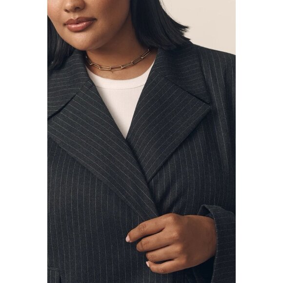 Anthropologie Maeve 80s Boxy Blazer Jacket Grey Womens Medium Striped Oversized - Picture 12 of 13